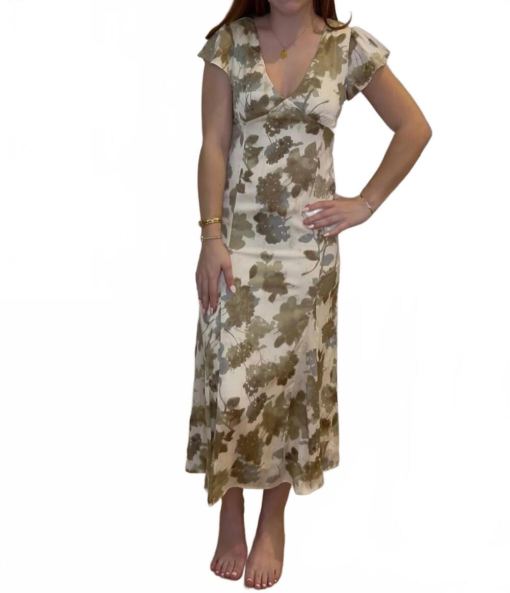 NEW MOD REF flattering floral midi dress in muted green & white